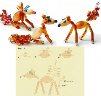 схема лисы из бисера, бусин и проволоки