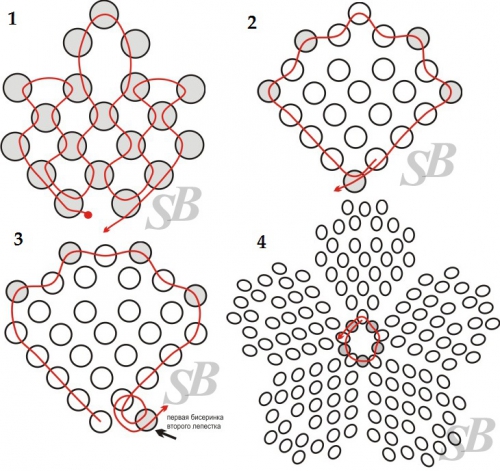 как сплести цветок из бисера