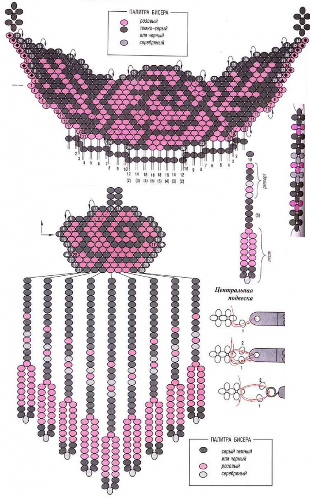 схема серег и колье из бисера с розами