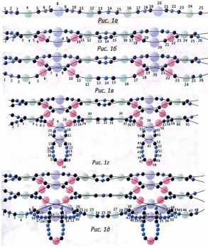 схема голубого колье из бусин