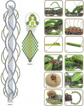 Схема плетения зеленого браслета. Бисер
