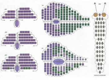 плетение бабочки фиолетово-зеленого цвета