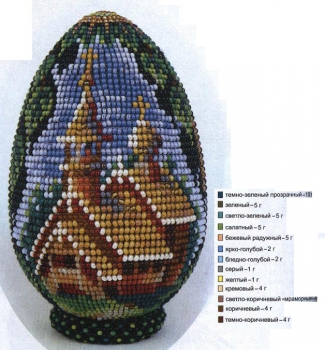 яйцо "Деревянная церковь" из бисера
