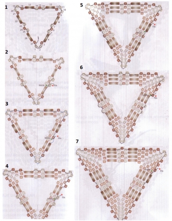 Схема плетения треугольного кулона из бисера