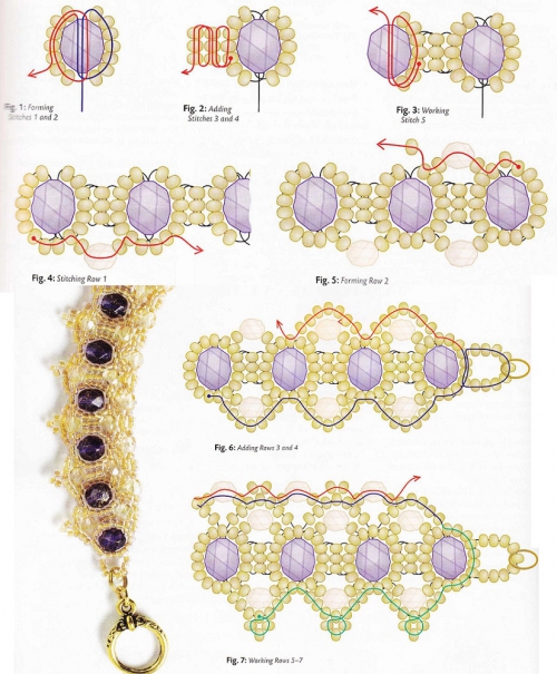 схема плетения колье из золотого бисера