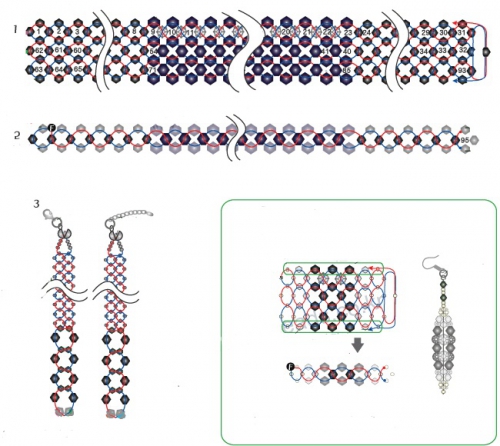 схема простого колье жгут из биконусов, серьги , комплект