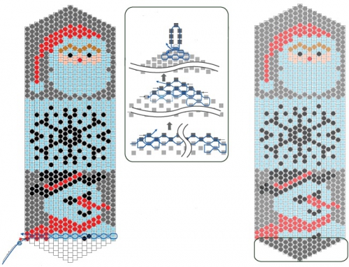 схема закладки из бисера с санта клаусом, сантой, снеговик, снежинка,брелок из бисера схема