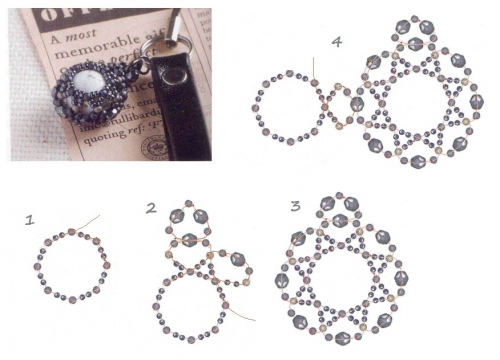 схема ажурного оплетения бусины, куло, подвеска на мобильный, брелок