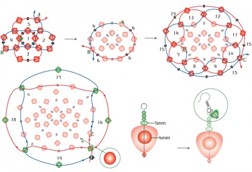 сережки из бисера и бусин биконус, схема, клубнички