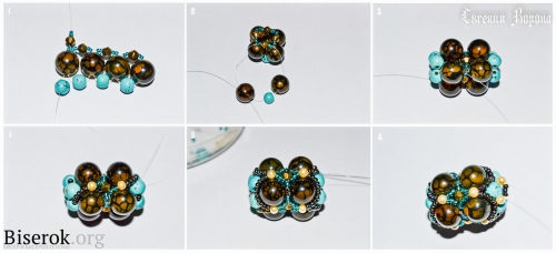 схема плетения бусины барокко, мастер-класс, брелок из бисера и бусин с кистью, агат вены дракона, бирюза