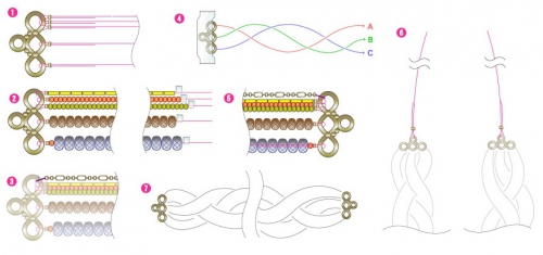 плетеный комплект из бисера и бусин, колье и браслет из бисерной косы, схема сборки
