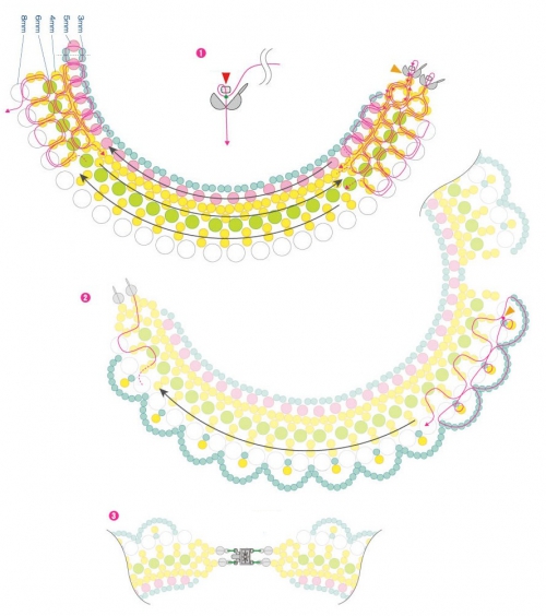 воротничок, воротник, колье, бисер, бусины, жемчуг, схема, плетеный из бисера воротничок