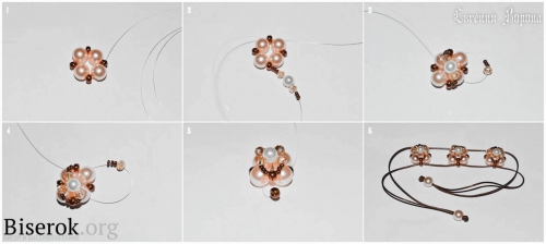 схема плетения браслета из бисера и бусин на шнуре, мастер-класс, мк, МК