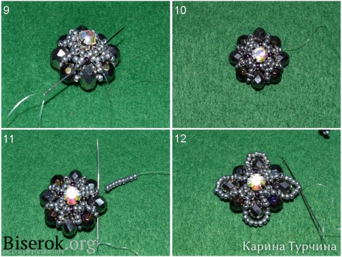 Простые красивые серьги из бисера, оплетение страза