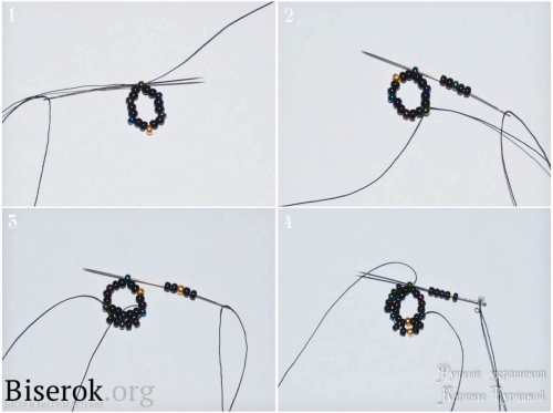 Расшитый биконусами бисерный жгут, схема плетения бисерного жгута по кругу, понятный мастер-класс