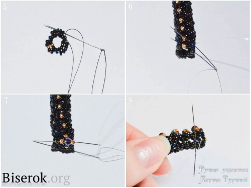 Ажурный плетеный бисерный жгут, как расщить жгут биконусами, схема, мастер-класс