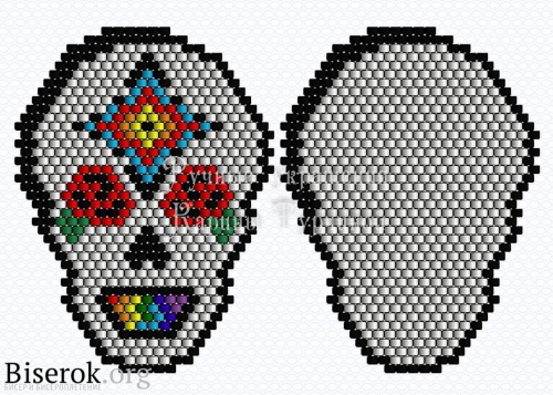 Схема черепа из бисера кирпичным плетением мозаикой