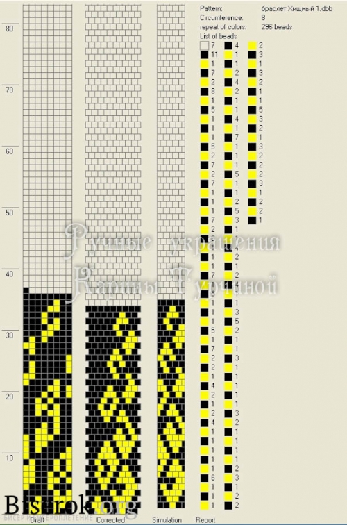 схема бисерного жгута на 8 бисерин с анималистичным принтом